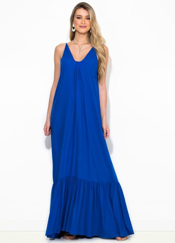 Colcci - Vestido Longo de Viscose Azul