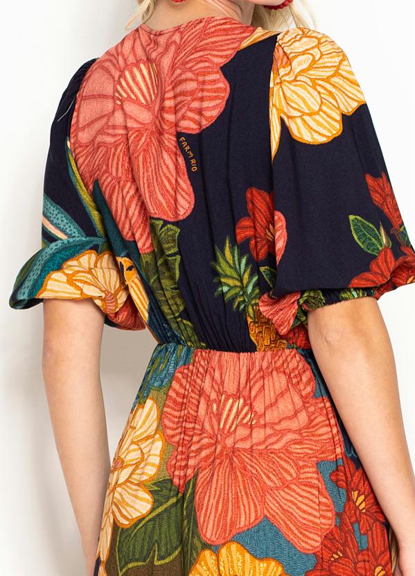 Farm - Vestido Longo de Viscose Tapeçaria Botânica Marinho 4