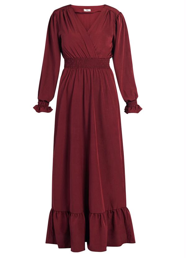 bonprix - Vestido Longo Decote Transpassado Rubro 2