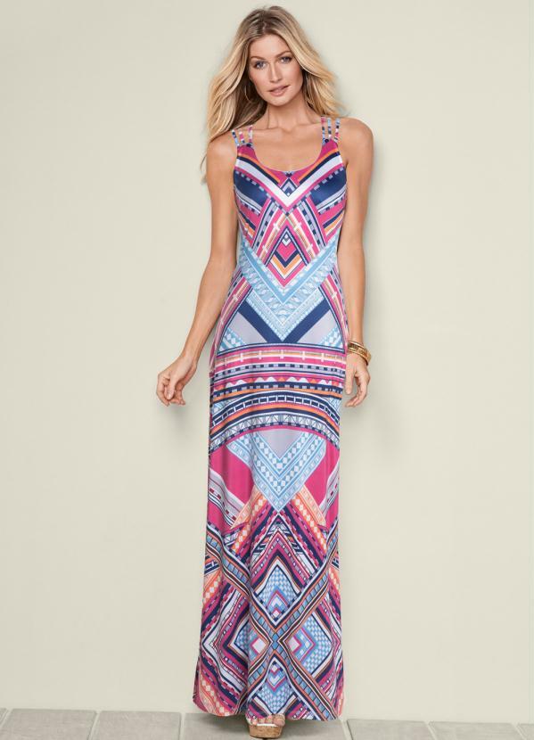 bonprix - Vestido Longo Estampado Azul