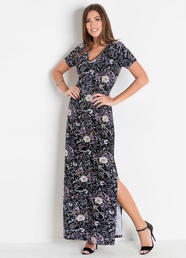Outlet - Vestido Longo Floral com Fenda nas Laterais