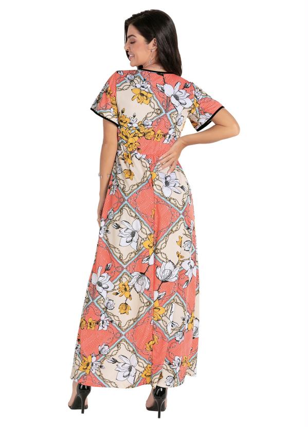 Outlet - Vestido Longo Floral Coral com Transpasse 2