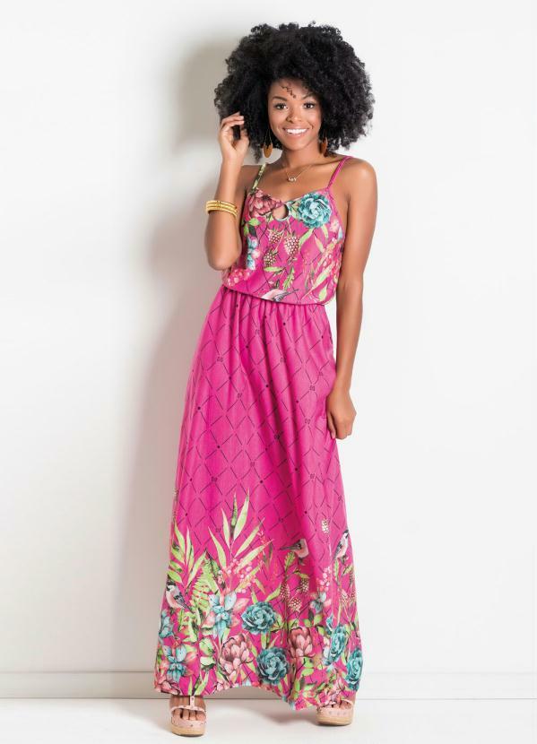Moda Pop - Vestido Longo Floral de Alças