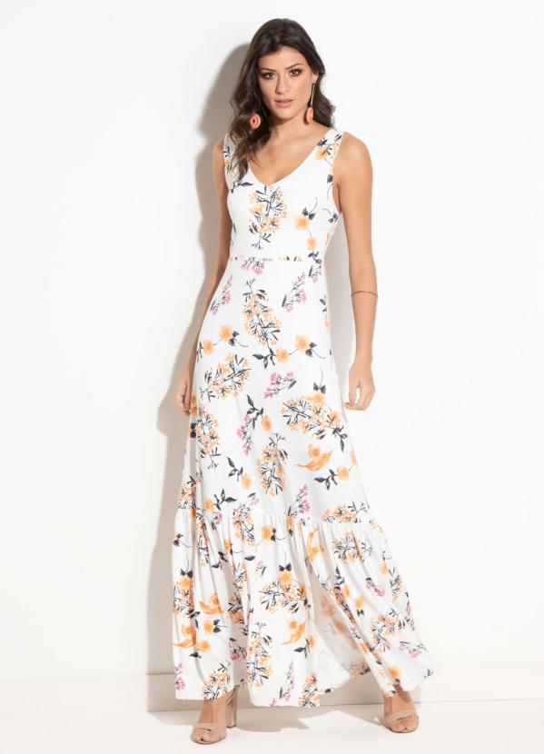 vestido floral laranja