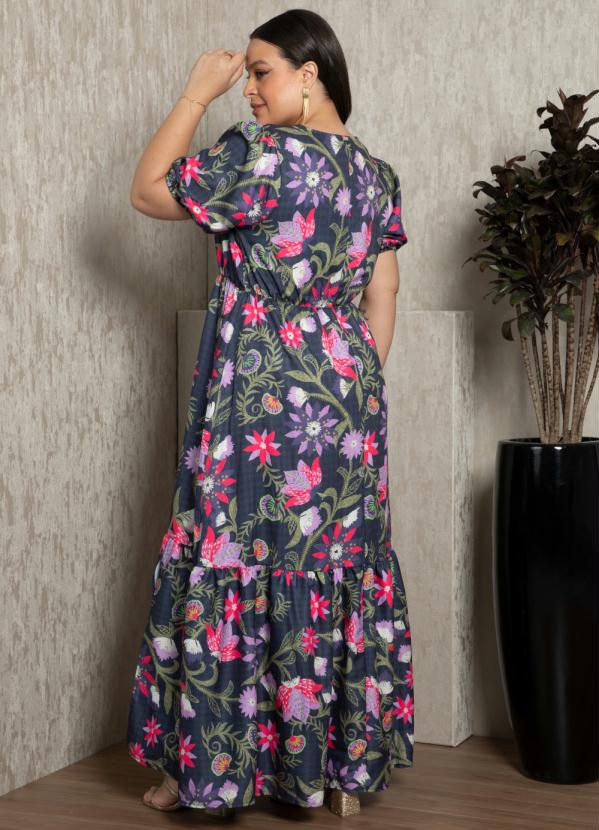 Quintess - Vestido Longo Floral Preto com Fenda na Barra 6