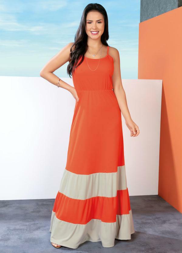 Outlet - Vestido Longo Laranja com Recortes