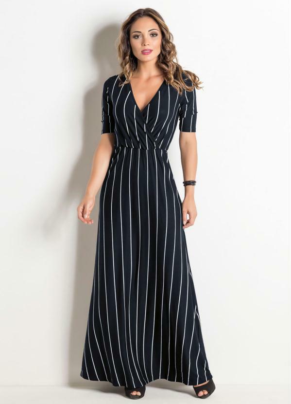 Miss Masy - Vestido Longo Listrado Miss Masy Manga 3/4