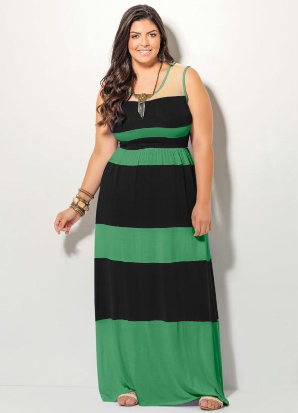 Quintess - Vestido Longo Listrado Verde e Preto 3