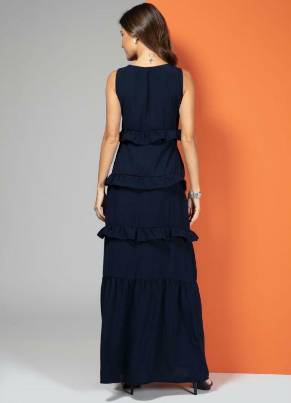 Quintess - Vestido Longo Marinho sem Mangas com Babadinhos 2