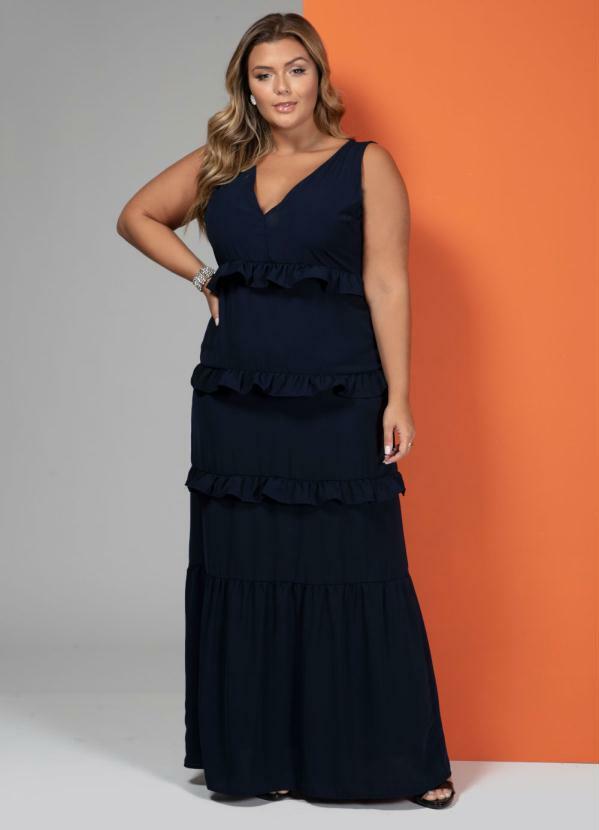 Quintess - Vestido Longo Marinho sem Mangas com Babadinhos 3