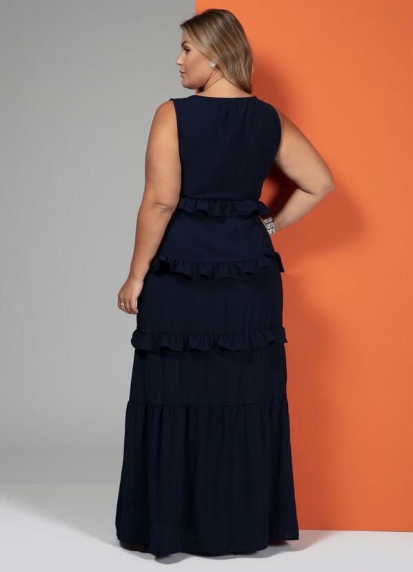 Quintess - Vestido Longo Marinho sem Mangas com Babadinhos 4