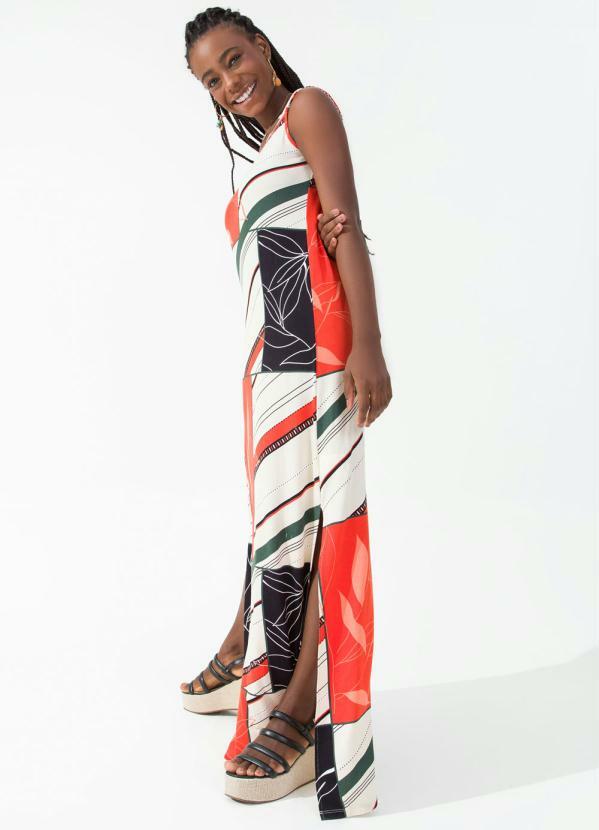 Rovitex - Vestido Longo Multi Estampas Vermelho
