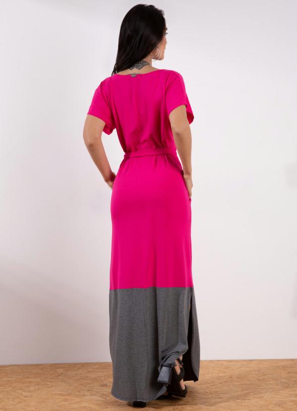 Quintess - Vestido Longo Pink e Chumbo com Fendas e Bolsos 2
