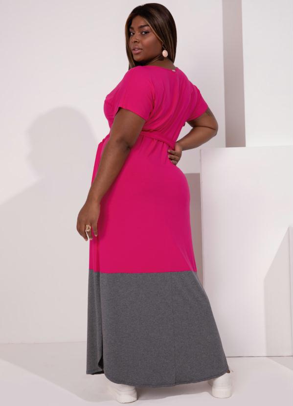 Quintess - Vestido Longo Pink e Chumbo com Fendas e Bolsos 4