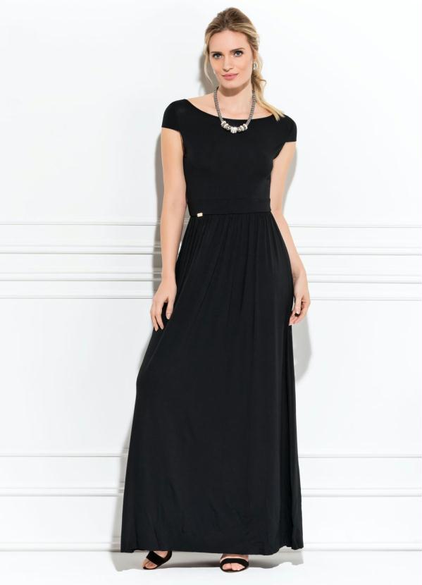 Quintess - Vestido Longo Preto com Manguinhas 2