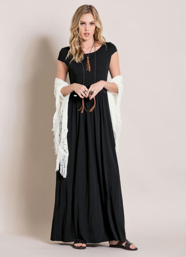 Quintess - Vestido Longo Preto com Manguinhas 3