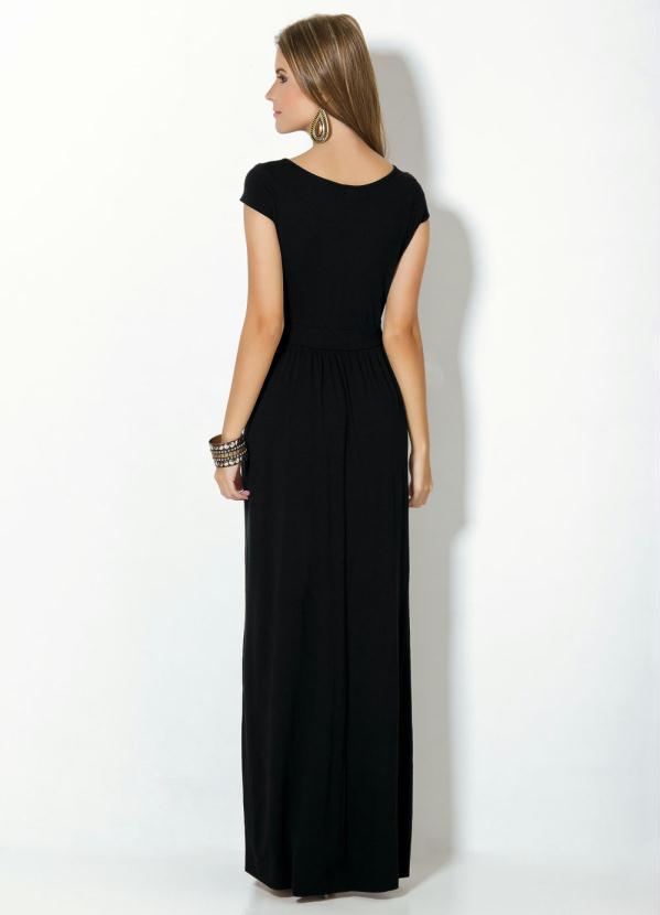 Quintess - Vestido Longo Preto com Manguinhas 4
