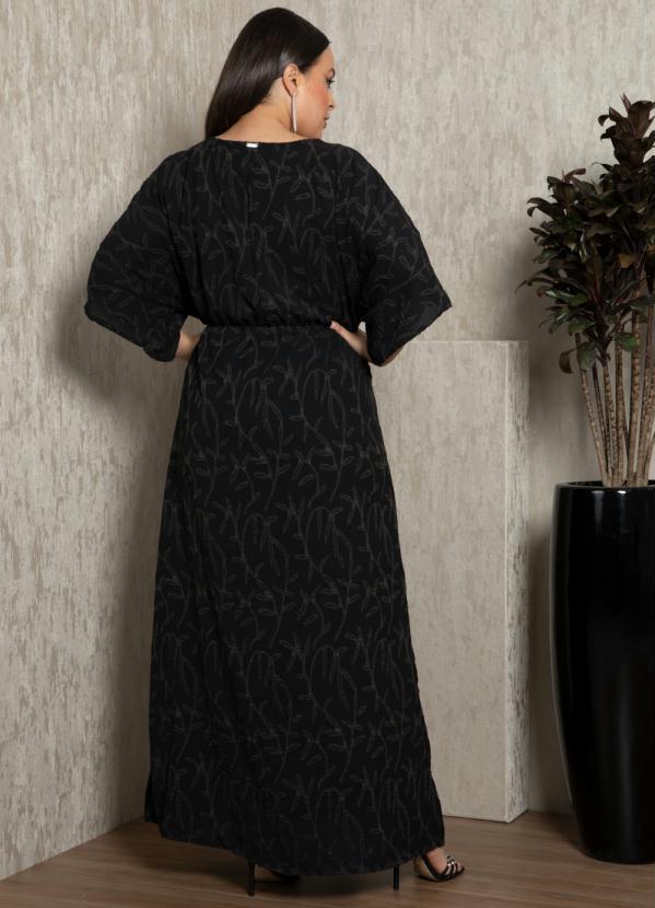 Quintess - Vestido Longo Preto em Tecido Plano Jacquard 5