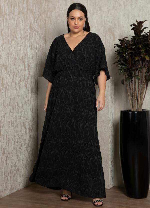Quintess - Vestido Longo Preto em Tecido Plano Jacquard 6