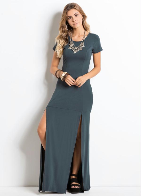 Quintess - Vestido Longo Quintess Fendas Frontais Chumbo