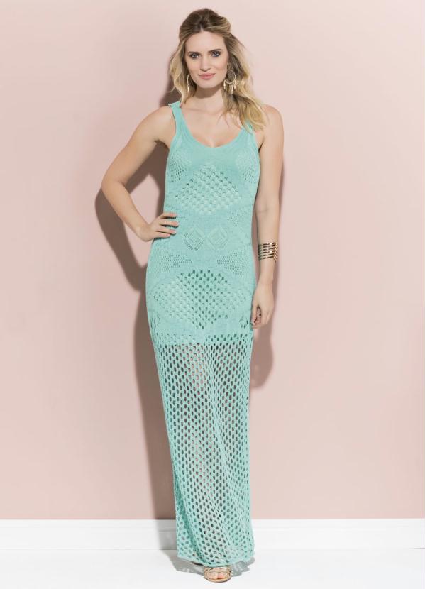 Outlet - Vestido Longo Quintess Turquesa em Tricot