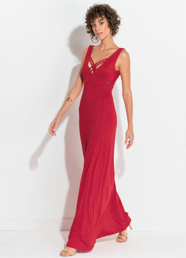 Quintess - Vestido Longo Quintess Vermelho Tiras no Decote