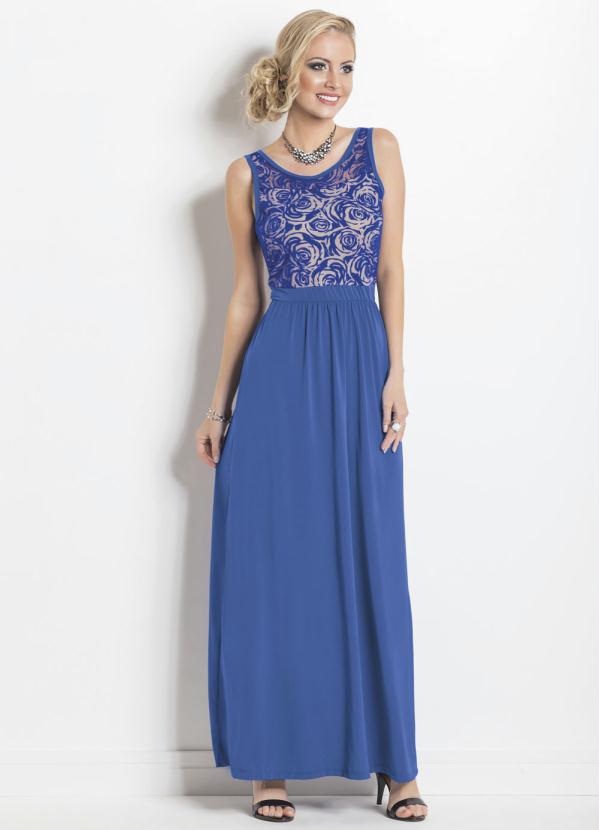 Janine - Vestido Longo Transparência Costas Azul