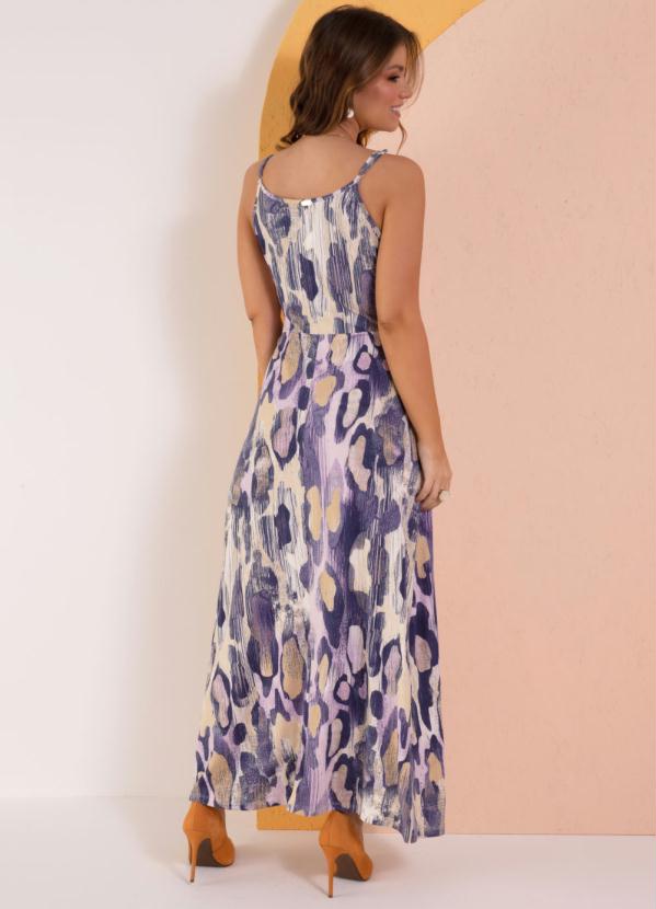 Quintess - Vestido Manchas Roxas Transpassado com Argola 2