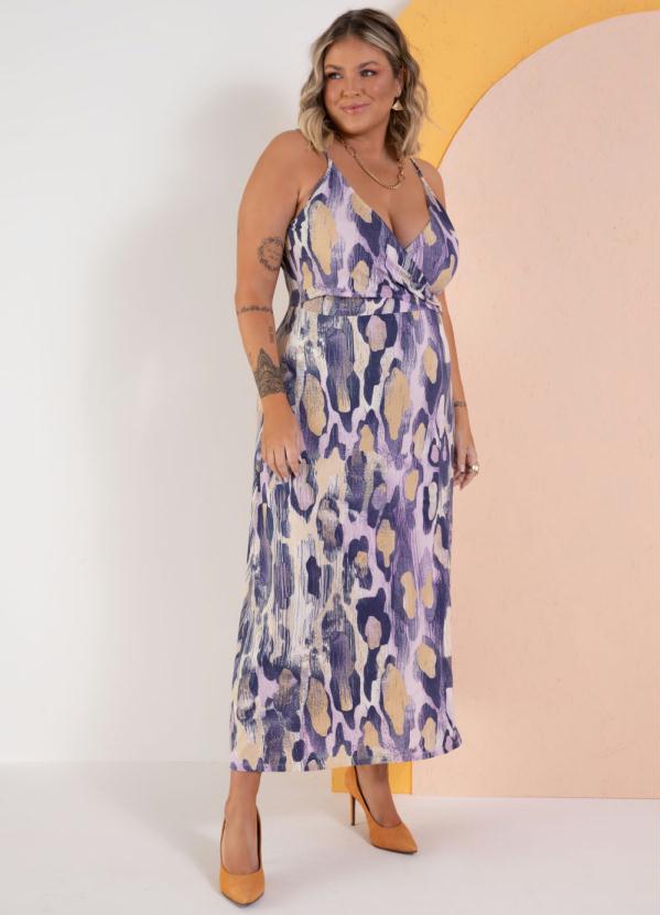 Quintess - Vestido Manchas Roxas Transpassado com Argola 5