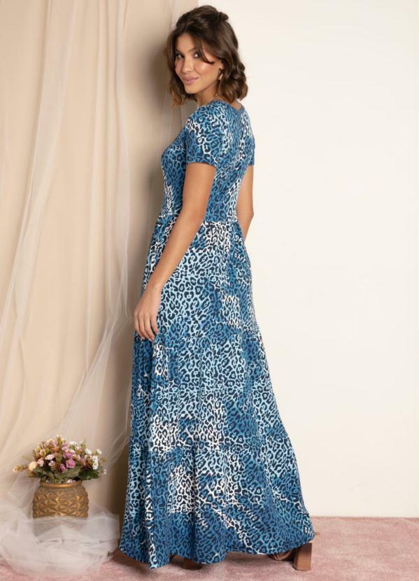 Quintess - Vestido Onça Azul com Bolsos Funcionais 2