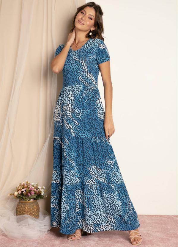 Quintess - Vestido Onça Azul com Bolsos Funcionais 3