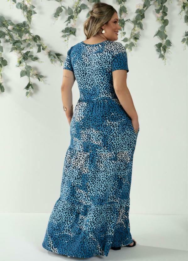 Quintess - Vestido Onça Azul com Bolsos Funcionais 5