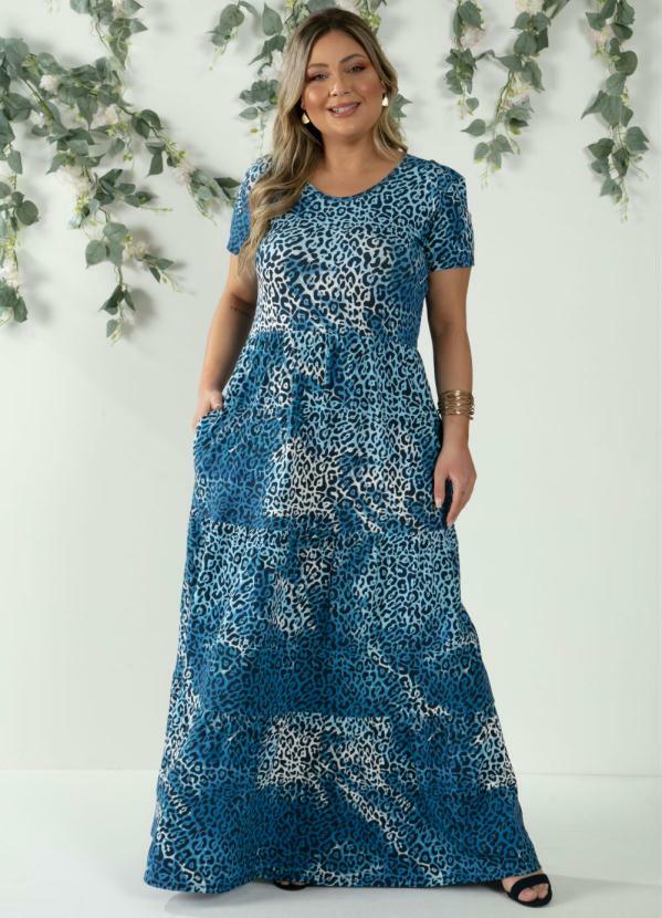 Quintess - Vestido Onça Azul com Bolsos Funcionais 6