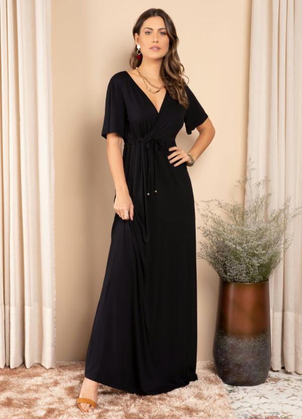 Quintess - Vestido Preto com Decote Transpassado