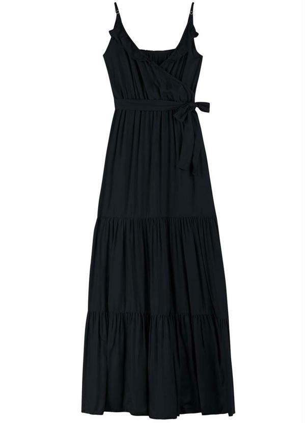 Enfim - Vestido Preto Longo com Amarração