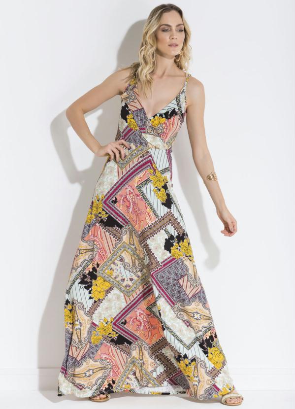 Quintess - Vestido Quintess Estampado Decote Transpassado