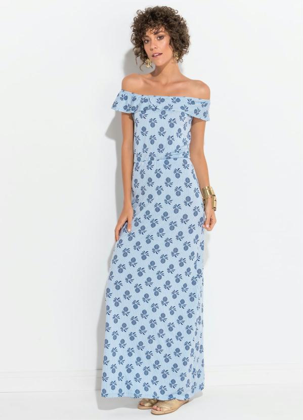 Quintess - Vestido Quintess Listras e Abacaxi Ciganinha