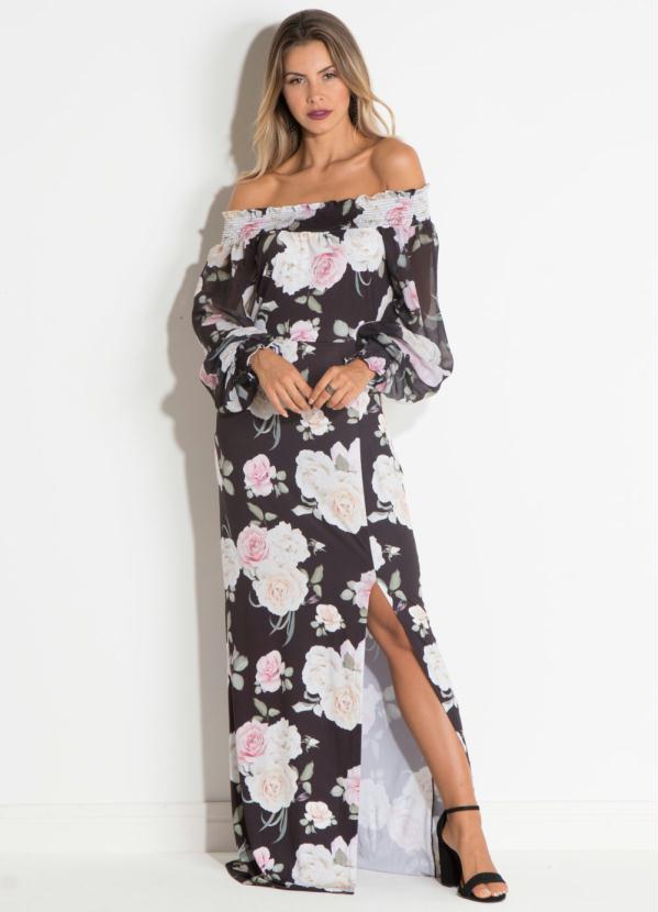 Quintess - Vestido Quintess Ombro a Ombro Floral Dark