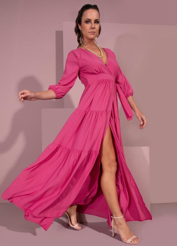 Quintess - Vestido Rosa Transpassado com Camadas 3