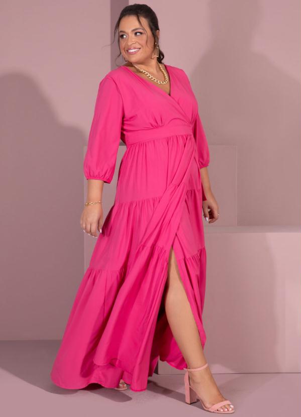 Quintess - Vestido Rosa Transpassado com Camadas 4