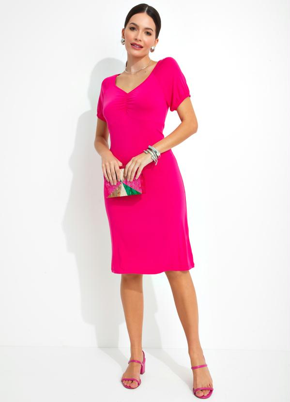 bonprix - Vestido com Drapedo no Decote Pink 5