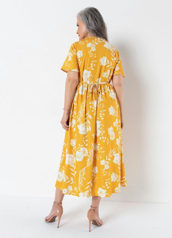 Queima Estoque - Vestido com Mangas Amplas Floral Amarelo 8