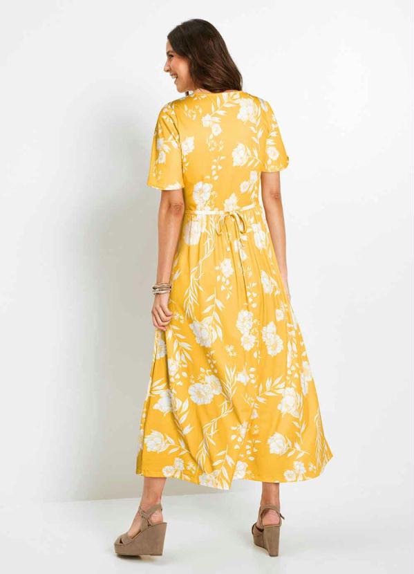 Queima Estoque - Vestido com Mangas Amplas Floral Amarelo 6