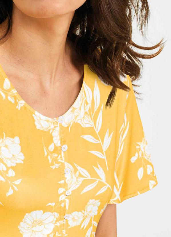 Queima Estoque - Vestido com Mangas Amplas Floral Amarelo 5