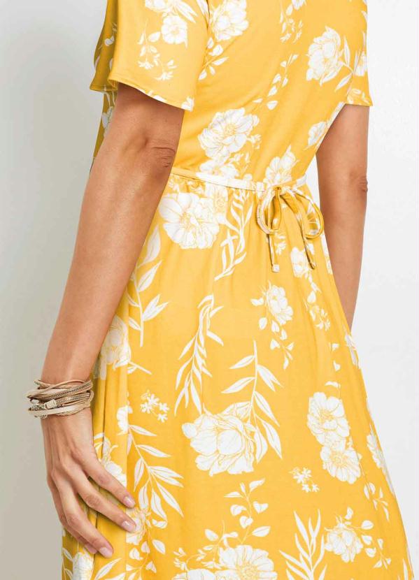 Queima Estoque - Vestido com Mangas Amplas Floral Amarelo 4