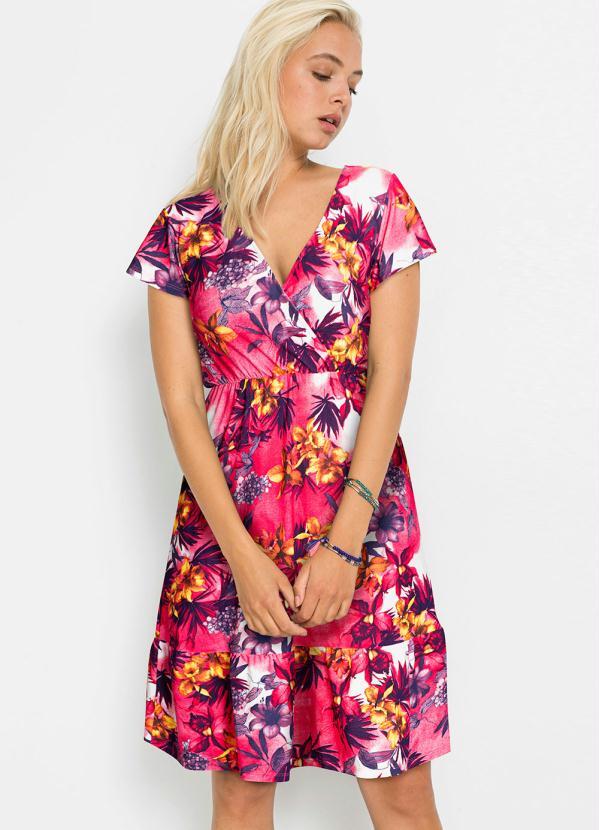 Vestido Decote Transpassado Floral Pink bonprix