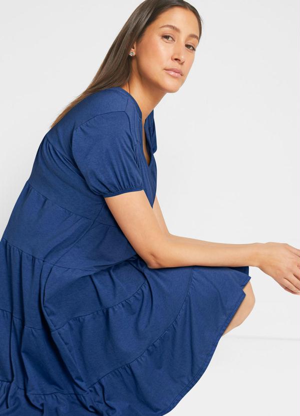 bonprix - Vestido em Camadas Manga Curta Azul Marinho 3