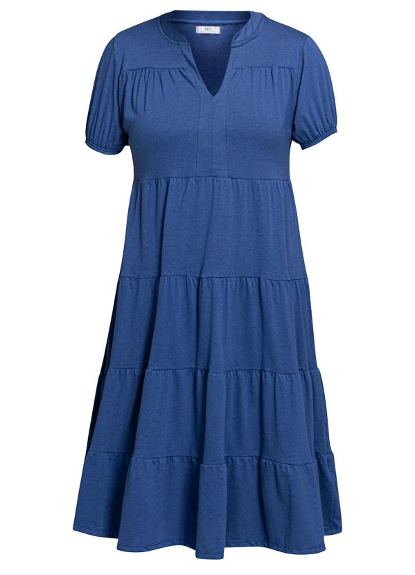bonprix - Vestido em Camadas Manga Curta Azul Marinho 4