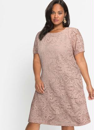 bonprix - Vestido em Renda Decote Redondo Rosê - BONPRIX