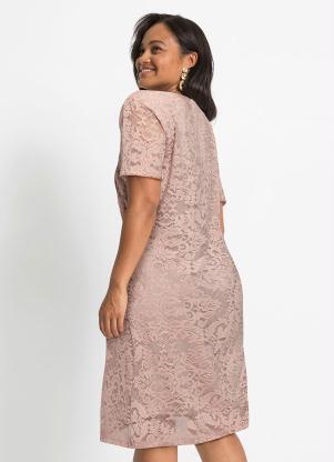 bonprix - Vestido em Renda Decote Redondo Rosê - BONPRIX